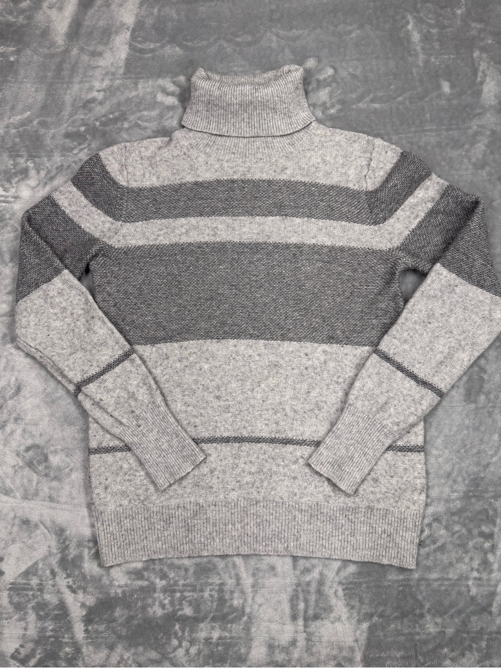 Banana Republic with Fine Italian Yarn Striped Gray Turtleneck Sweater